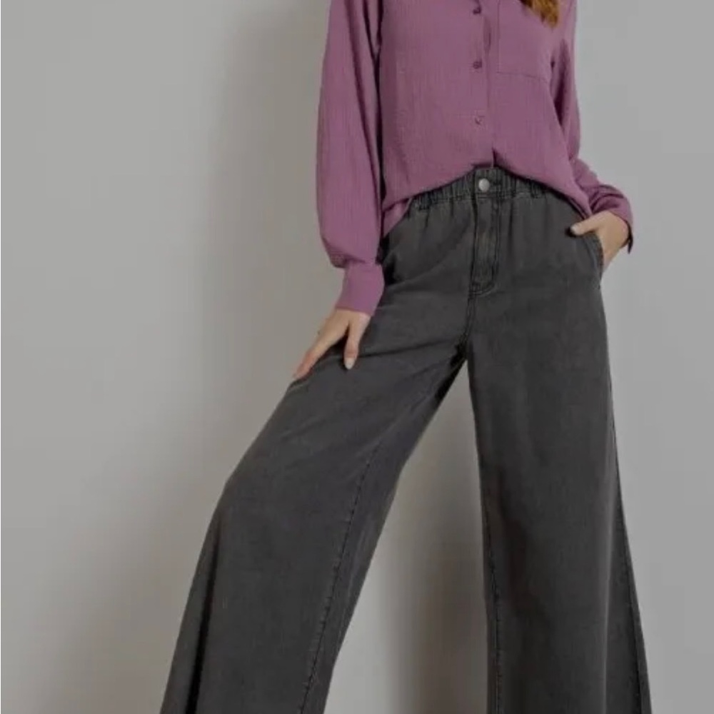 EASEL Brand Anthropologie Wide Leg Black Denim Pants Black S Small